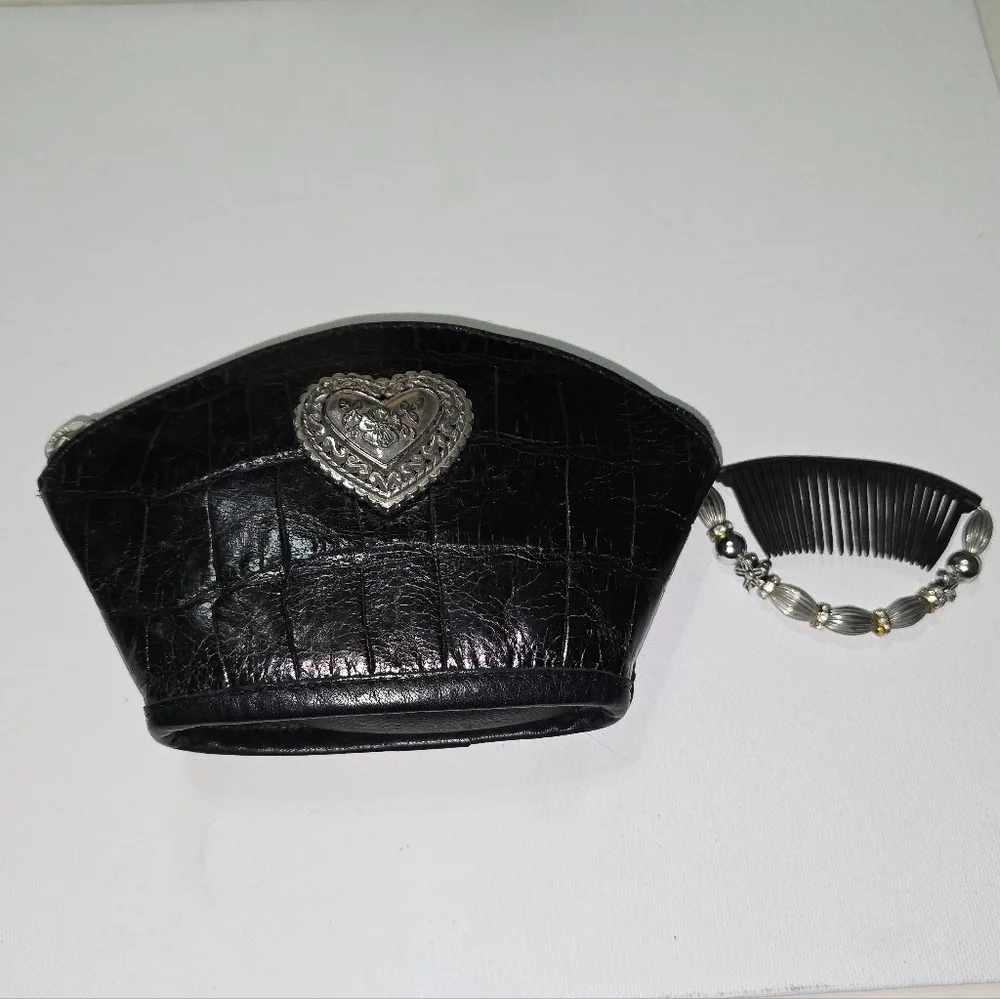 Brighton Vintage Crocodile Black Leather Heart-Embellished Women's Accessory Bag